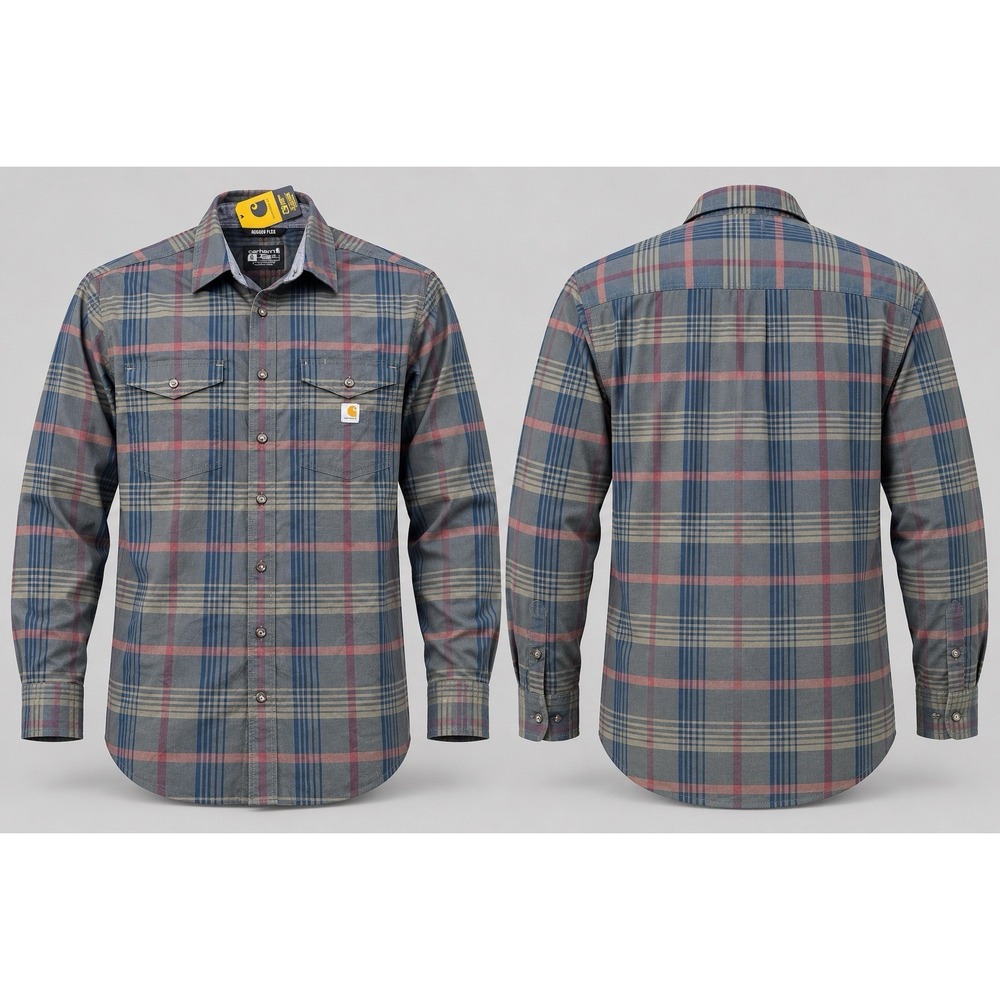 Carhartt Mens xl tall brn Plaid Rugged Flex Relaxed Fit Button Up l/s nwt